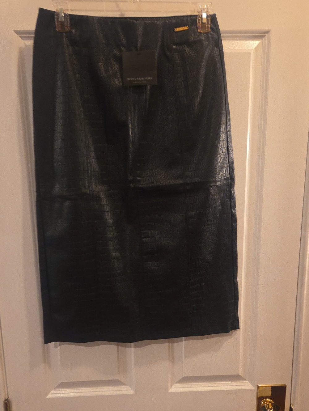 Marc New York Black Croc-Embossed Faux Leather Pencil Skirt